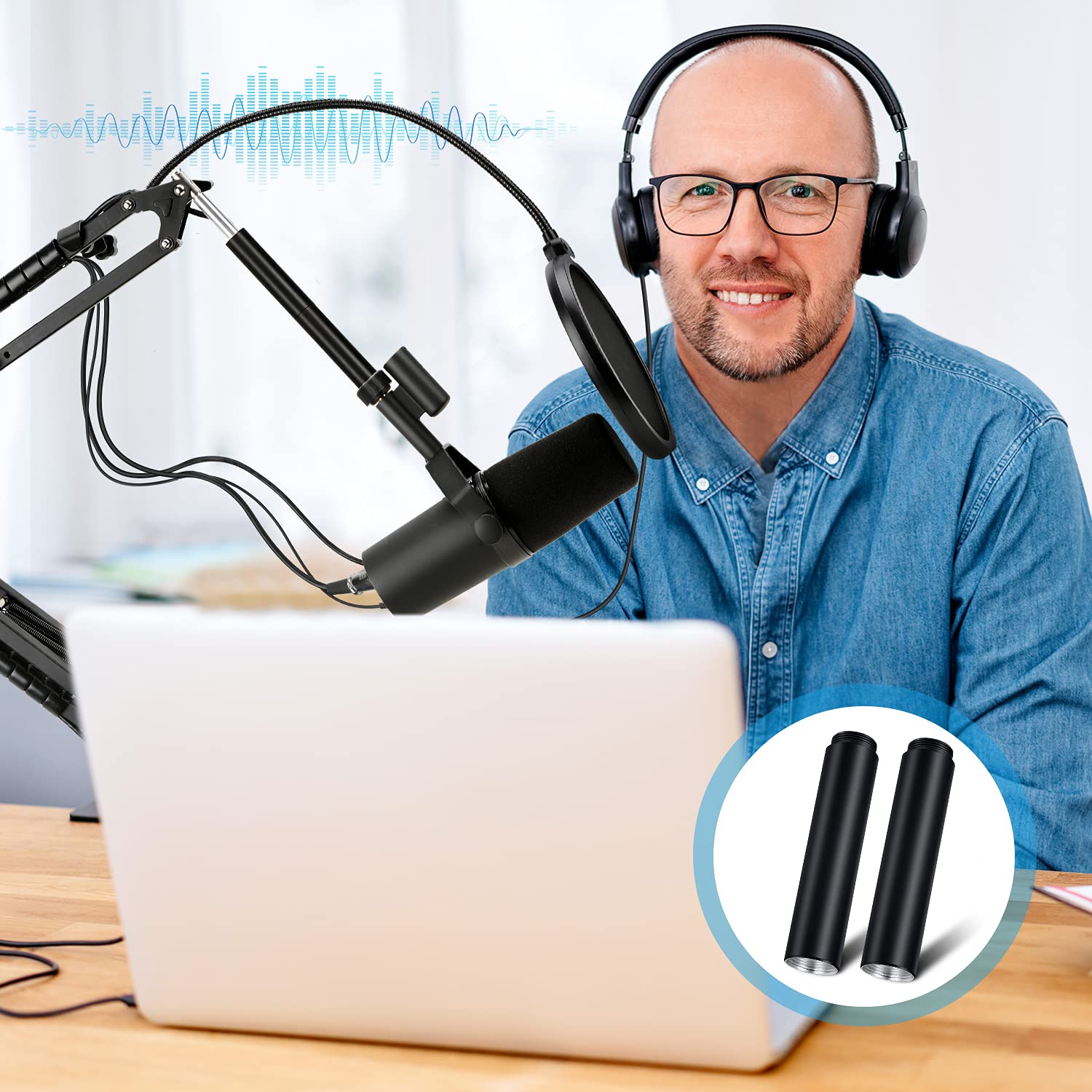 YOUSHARES Mic Stand Extension, 5/8 '' Female to 5/8 '' Male Microphone Extension Tube for Desk Stands(3.15 in) 2Pcs